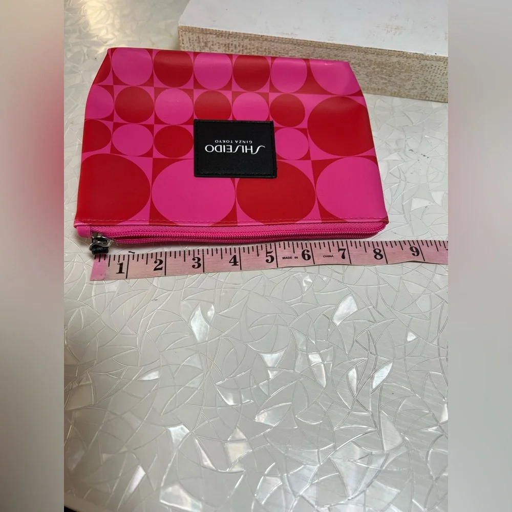 Shiseido Red and Pink Geometric Cosmetic bag
